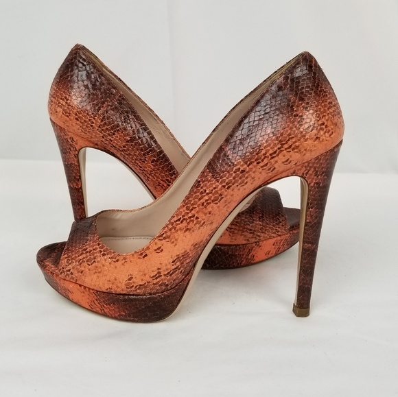 Miu Miu Prada Pink Embossed Leather Peep Toe Platform Stiletto Heels Pumps 37 - Picture 7 of 10